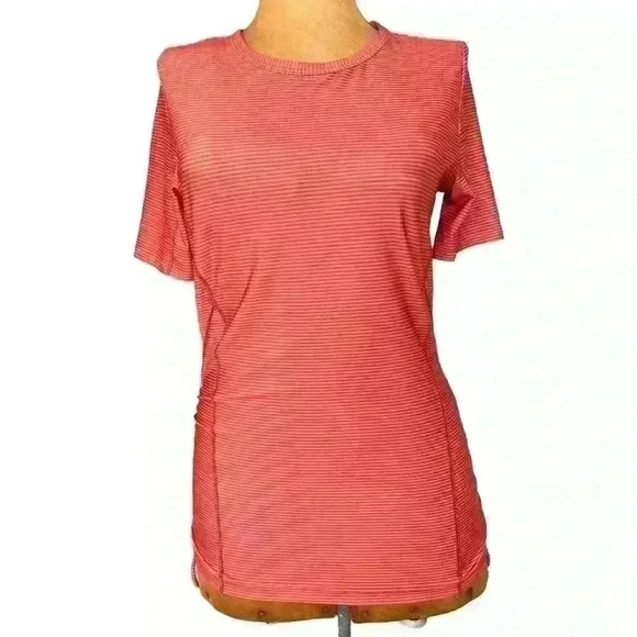 PrAna Women's Size XS Orange Striped Stretch Crew Fitted Long Ruched Yoga - Picture 1 of 13